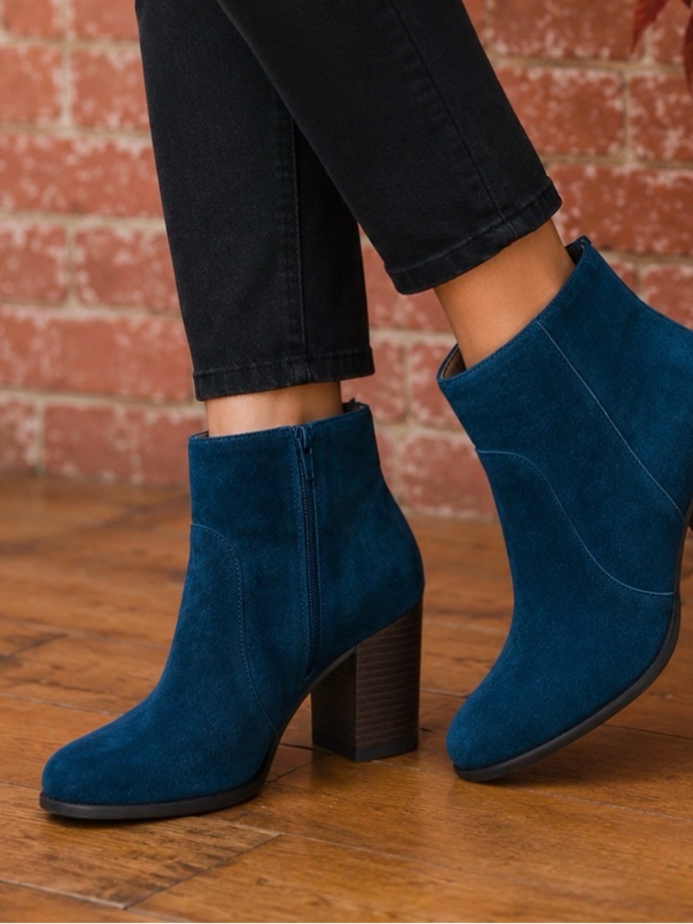 Aerosols Heel Rest Peacock Blue Slip On High Heeled Ankle Boots